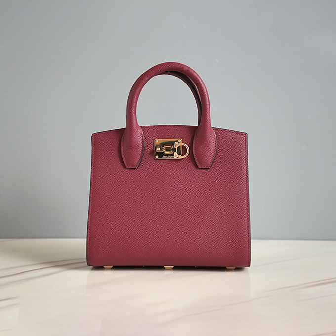 salvatore ferragamo studio small grained calfskin top handle bag #211424